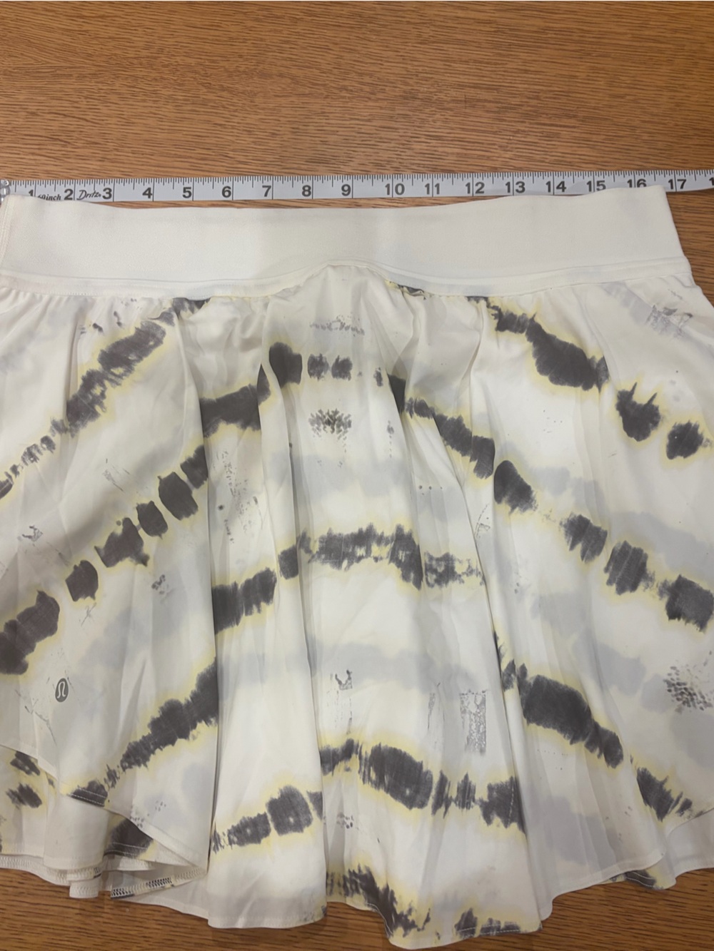 Lululemon White Tie-Dye Strapless Top with Subtle Yellow & Gray Accents